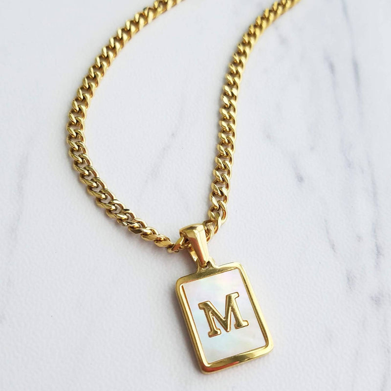 Gold & Mother of Pearl Initial Necklace - Gold/Pavé | Initial necklace  gold, Initial necklace, Gold initial ring